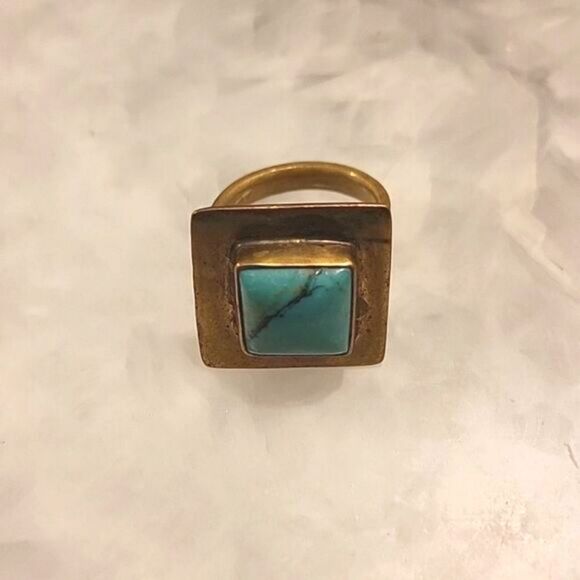 NEW Jens Pirate Booty Sz 7 8 Square Gold Turquoise Boho Dakota SouthWestern - Picture 3 of 6